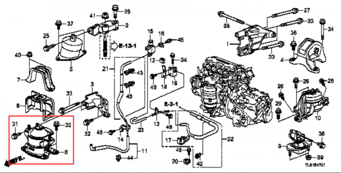 Гидравлический передний двигатель устанавливая Хонда Аккорд В6 2008-2012 2.0Л 50830-ТА2-Х02