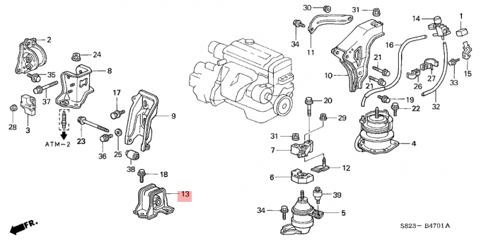 Укупорьте передние резиновые подвески двигателя Хонда Аккорд 1998-2002 2,3 л автоматическое 50840-С84-305