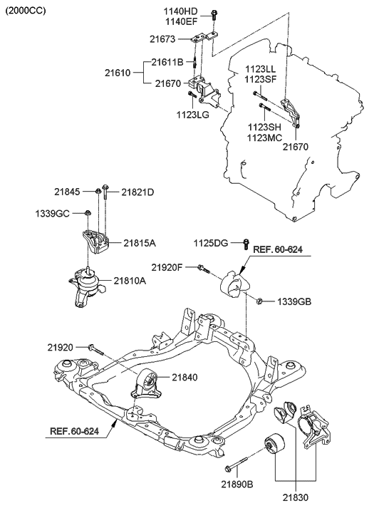 резиновый кронштейн подвески двигателя 2.4Л для правого Хюндай Санта-Фе Соренто 2010-2012 21810-2Б000